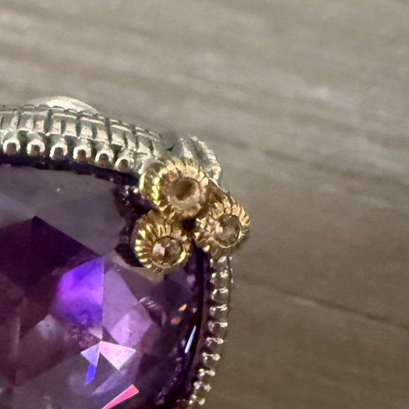 Judith Ripka Purple Amethyst Diamond Silver Gold Earrings 18K 925 - Picture 8 of 10